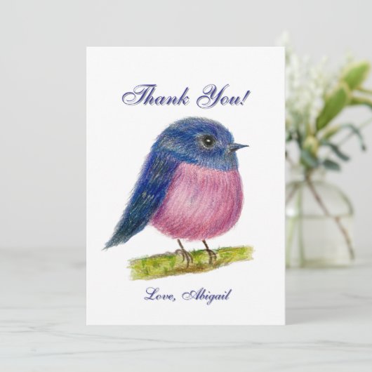Roze Robin Bird Flat Dank je wel kaart (Staand voorkant)