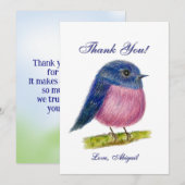 Roze Robin Bird Flat Dank je wel kaart (Voorkant / Achterkant)