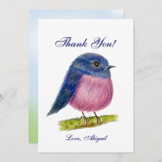 Roze Robin Bird Flat Dank je wel kaart (Voorkant / Achterkant)