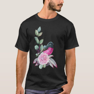 Roze Robin Bird op Eucalyptus Birder T-shirt