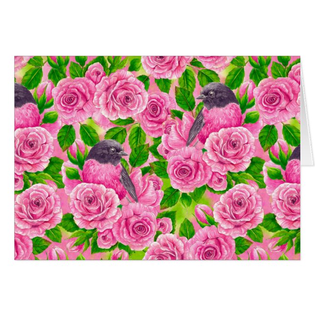 Roze Robin en rozen (Voorkant Horizontaal)