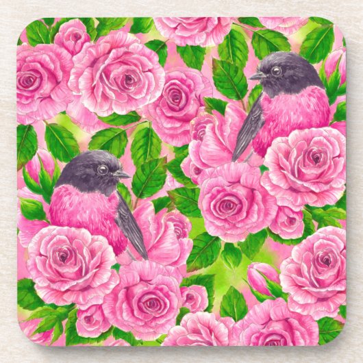 Roze Robin en rozen Bier Onderzetter (Voorkant)
