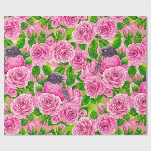 Roze Robin en rozen Cadeaupapier (Vlak)