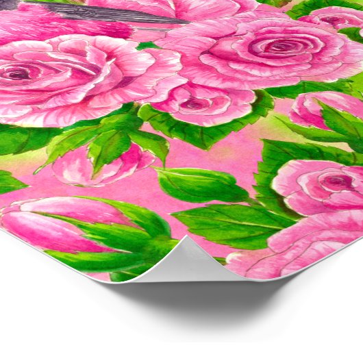 Roze Robin en rozen Poster (Hoek)