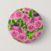 Roze Robin en rozen Ronde Button 5,7 Cm (Voorkant)