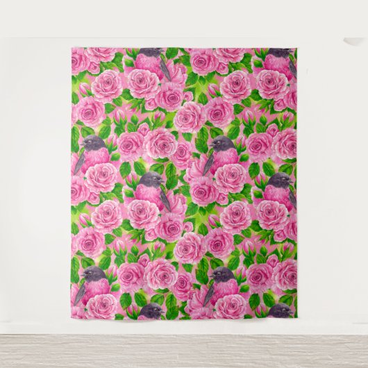 Roze Robin en rozen Wandkleed (Voorkant)