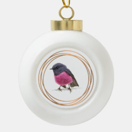 Roze Robin Songbird binnen een gouden Lijst Keramische Bal Ornament