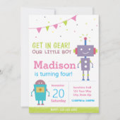 Roze Robot Birthday Part Uitnodiging (Voorkant)