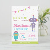 Roze Robot Birthday Part Uitnodiging (Staand voorkant)