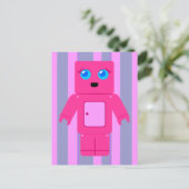 Roze Robot Briefkaart (Staand voorkant)