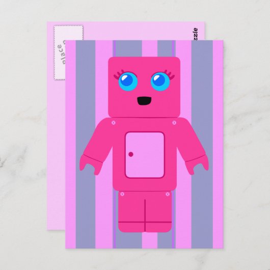 Roze Robot Briefkaart (Voorkant / Achterkant)