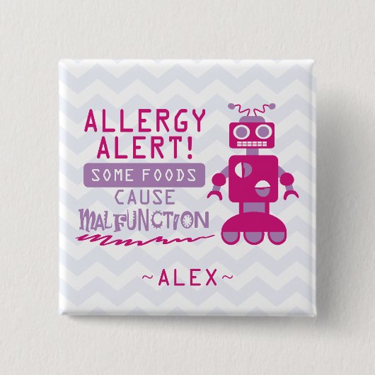 Roze Robot Food Allergy Alert Button (Voorkant)