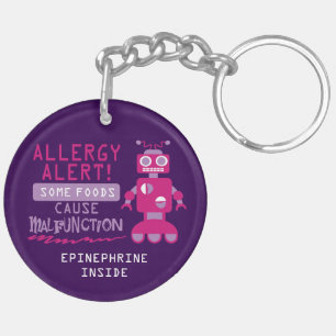 Roze Robot Food Allergy Alert Kinder Gepersonalise Sleutelhanger