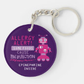 Roze Robot Food Allergy Alert Kinder Gepersonalise Sleutelhanger (Achterkant)