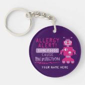 Roze Robot Food Allergy Alert Kinder Gepersonalise Sleutelhanger (Voorkant)