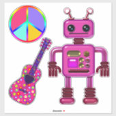 Roze Robot Gitaar en Vredesbord Schattige Sticker (Vel)