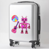 Roze Robot Gitaar en Vredesbord Schattige Sticker (Koffer)