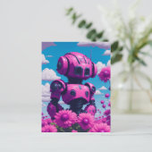 roze robot in roze bloemen briefkaart (Staand voorkant)
