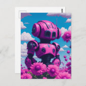 roze robot in roze bloemen briefkaart (Voorkant / Achterkant)
