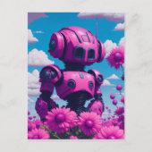 roze robot in roze bloemen briefkaart (Voorkant)