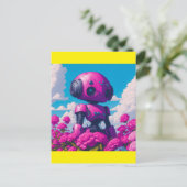 roze robot in roze bloemen briefkaart (Staand voorkant)