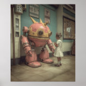 Roze robot jong meisje illustratie  retro poster (Voorkant)