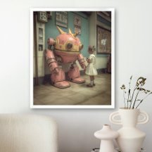 Roze robot jong meisje illustratie  retro