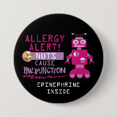Roze Robot Nut Allergy Alert Girls Gepersonaliseer Ronde Button 7,6 Cm (Voorkant)