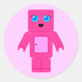 Roze Robot Ronde Sticker (Voorkant)