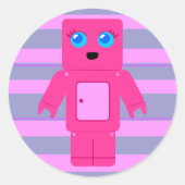 Roze Robot Ronde Sticker (Voorkant)