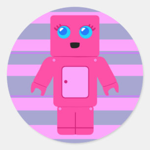 Roze Robot Ronde Sticker