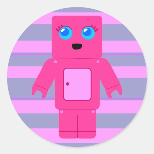 Roze Robot Ronde Sticker (Voorkant)