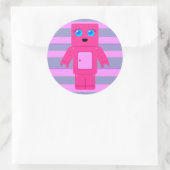 Roze Robot Ronde Sticker (Tas)