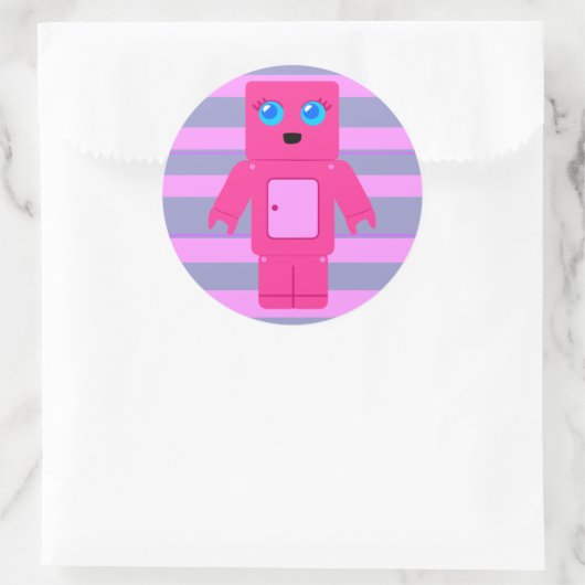 Roze Robot Ronde Sticker (Tas)