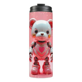 Roze Robot Teddybeer Valentijns Tumbler Thermosbeker