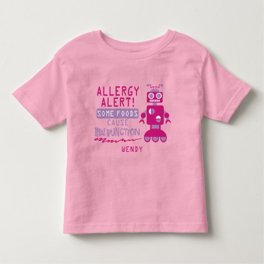 Roze Robot Voedselallergie Waarschuwings T-shirt (Voorkant)