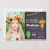 Roze robotuitnodiging met foto kaart (Voorkant)