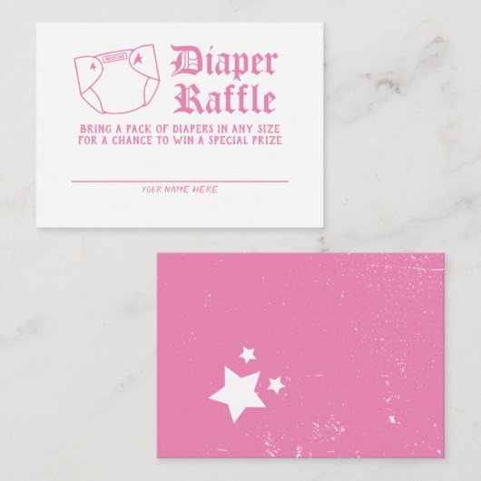 Roze Rock N Roll Baby shower Luier Raffle Informatiekaartje (Voorkant / Achterkant)