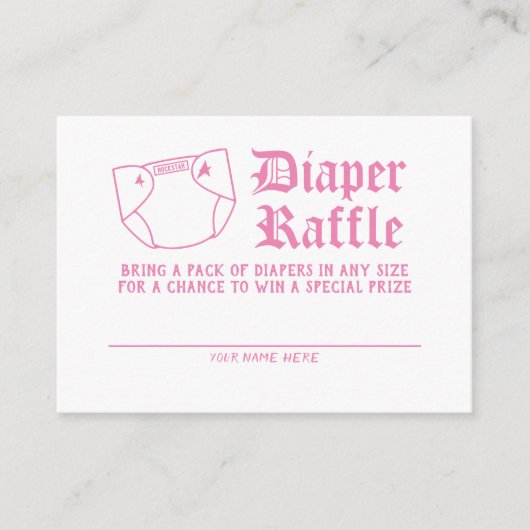 Roze Rock N Roll Baby shower Luier Raffle Informatiekaartje (Voorkant)