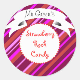 Roze rock snoep gestreepte label