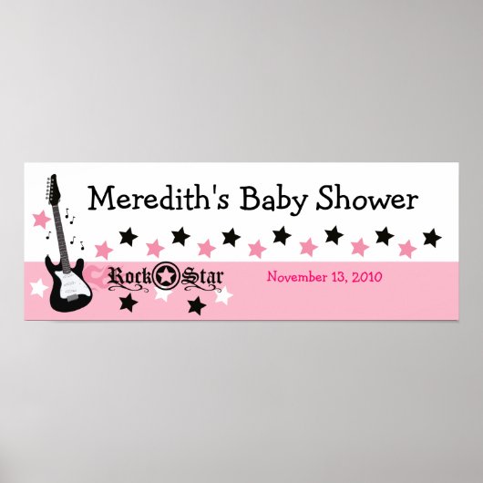 Roze Rock Star Guitar Custom Baby shower Banner Poster (Voorkant)