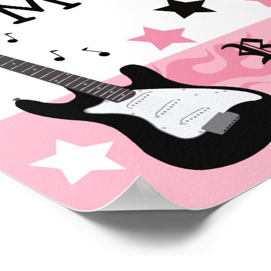 Roze Rock Star Guitar Custom Birthday Banner Poster (Hoek)