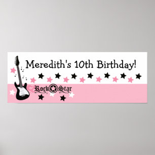 Roze Rock Star Guitar Custom Birthday Banner Poster