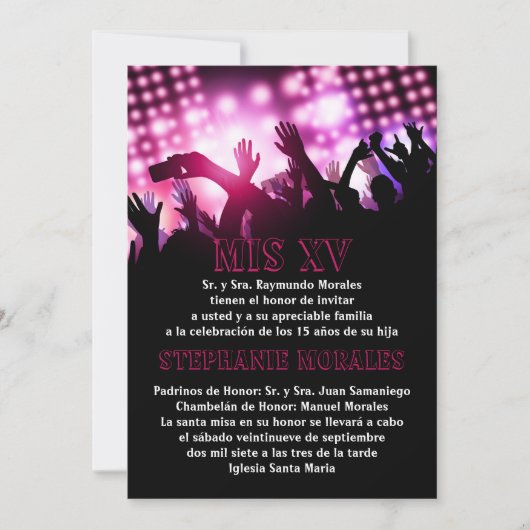 Roze Rock Star Quinceanera Uitnodiging (Voorkant)