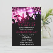 Roze Rock Star Sweet 16 Birthday Invitation Kaart (Staand voorkant)