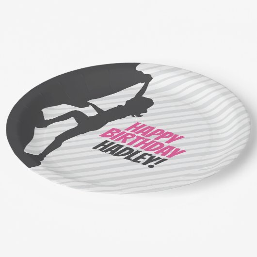 Roze rockbeklimming Birthday | Aangepast rotsclimm Papieren Bordje (Gekanteld)