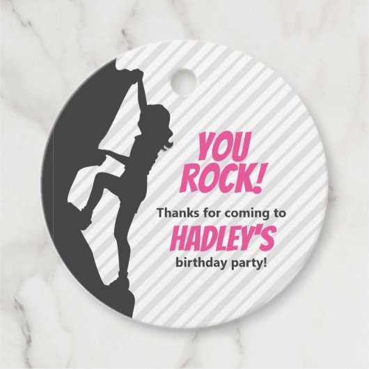 Roze rockbeklimming Birthday | Rockbeklimming Bedankjes Labels (Voorkant)