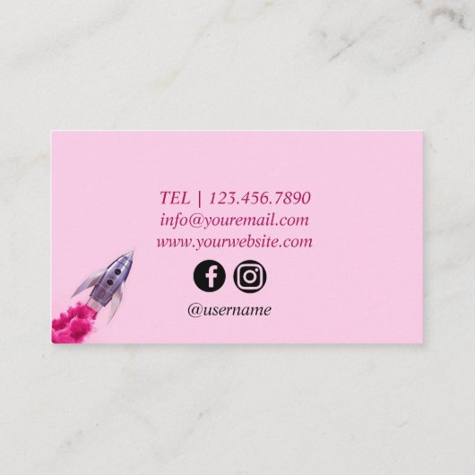 Roze Rocket Modern Visitekaartje (Achterkant)