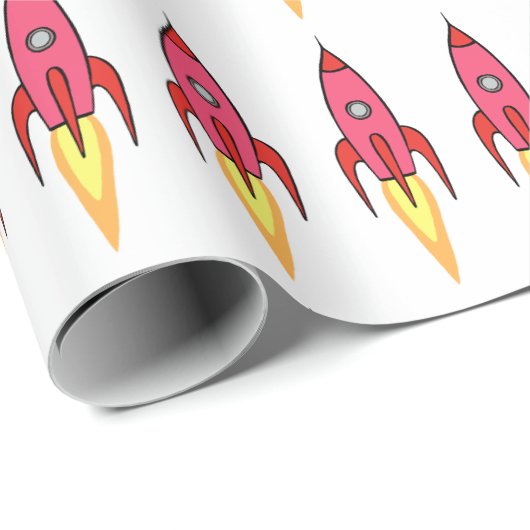Roze Rocket Ship Buitenruimte Birthday Feminist Cadeaupapier (Rol Hoek)