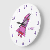 Roze Rocket Ship Girl Name Girly Space  Grote Klok (Hoek)